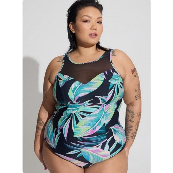 Torrid Active Wireless Mesh High Neck One Piece Swimsuit Plus Size 4X Le… - Picture 8 of 11
